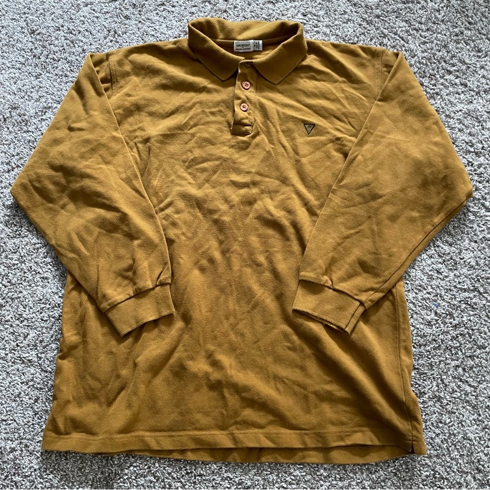Vintage 80s Mustard Orange Guess By Georges Marciano Collared Sweatshirt Size M